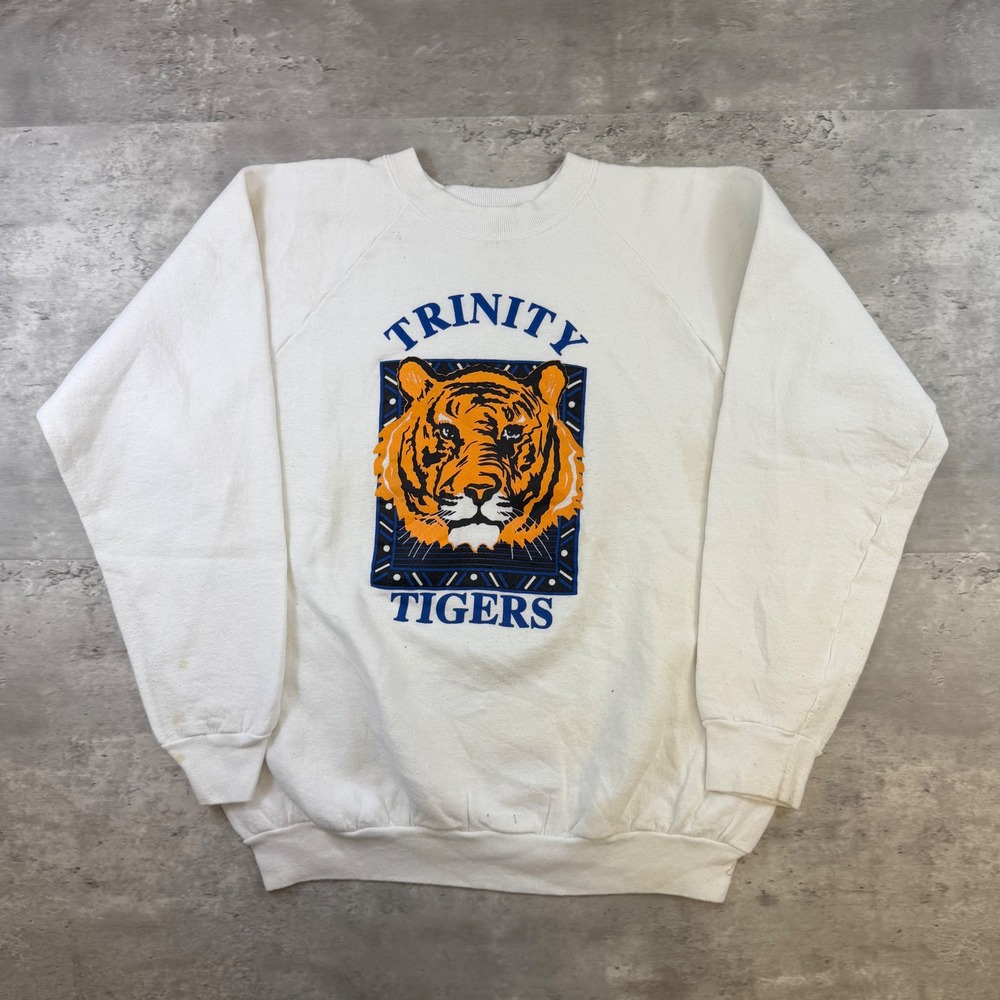 Vintage Fruit of the Loom Trinity Tigers Sweatshirt White XL Made in USA Graphic